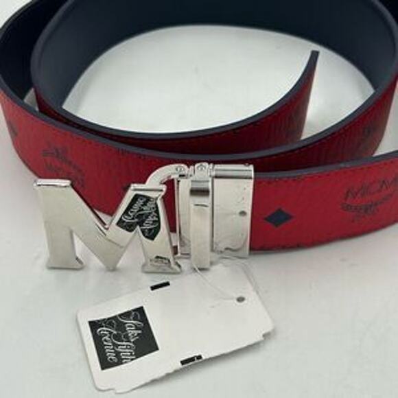 Men’s MCM monogram, red leather reversible belt size 50 can be made smaller - Picture 2 of 6